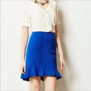 Anthropologie HD in Paris cobalt blue ruched & ruffled pencil skirt